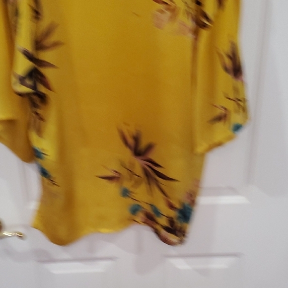Zara Floral Blouse Yellow/Gold Hi Low medium Oversize - Picture 10 of 10